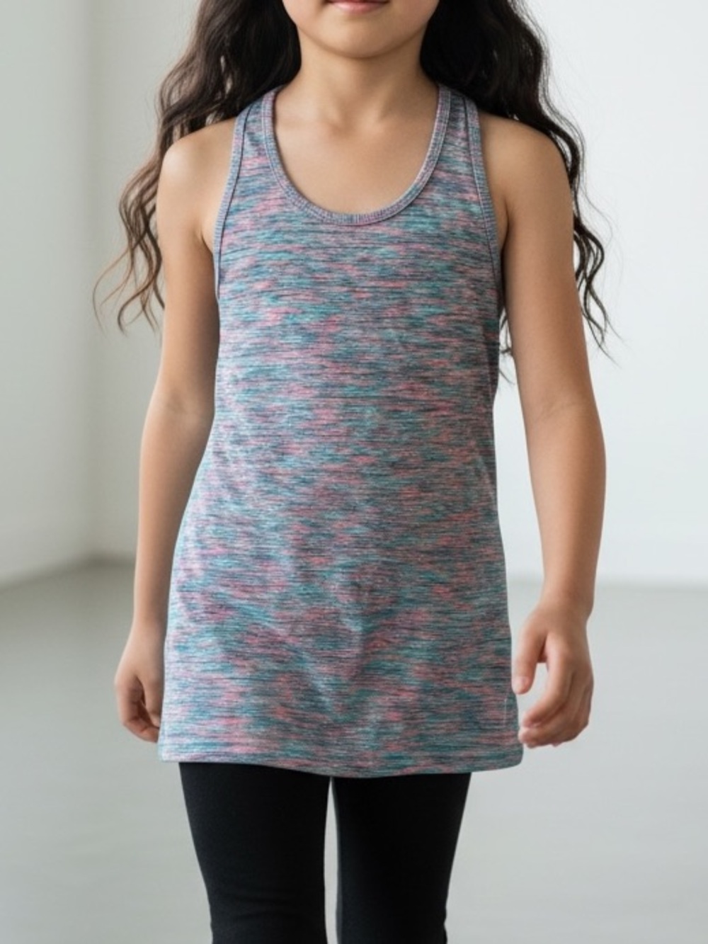 Ivivva Keep Ur Cool Racerback Tank Top Space Dye Pink Blue Teal Girls Size 10